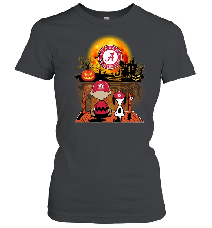 Snoopy and Charlie Brown Pumpkin Alabama Crimson Tide Halloween Moon Women T-Shirt