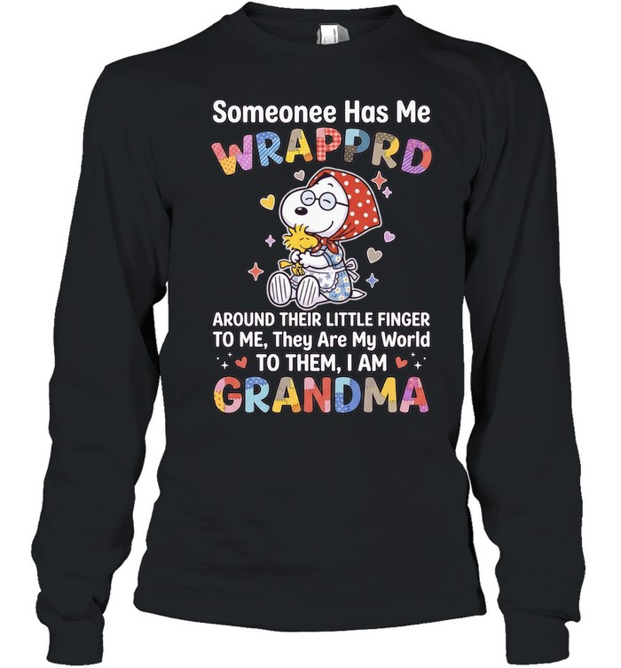 Snoopy Woodstock Peanuts Someonee has me wrapprd around their little finger Long Sleeve Tee