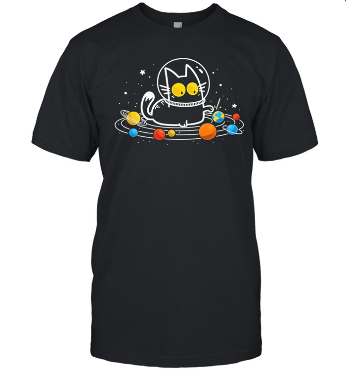 Space Explorer Cat Playing with Planets Unisex T-Shirt