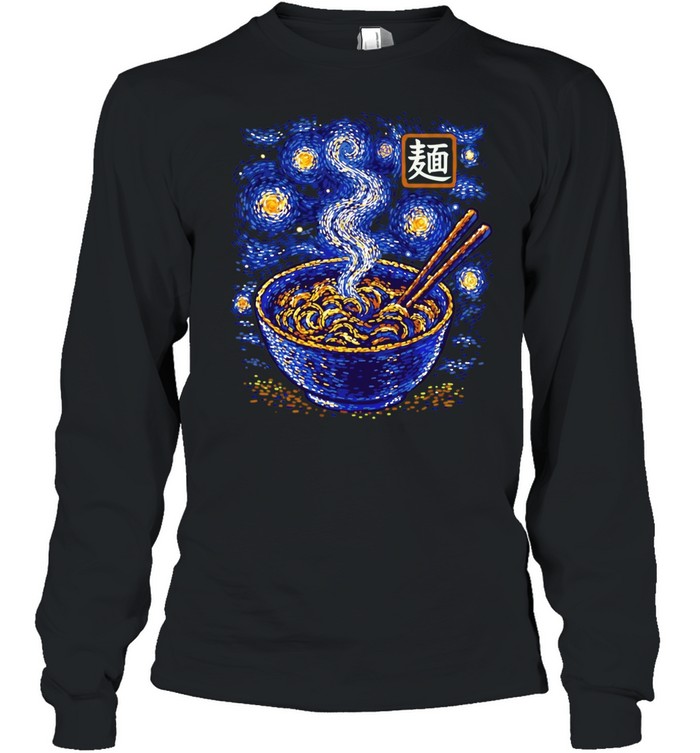 Starry Night Ramen Noodle Bowl Impressionist Oil Painting Long Sleeve Tee