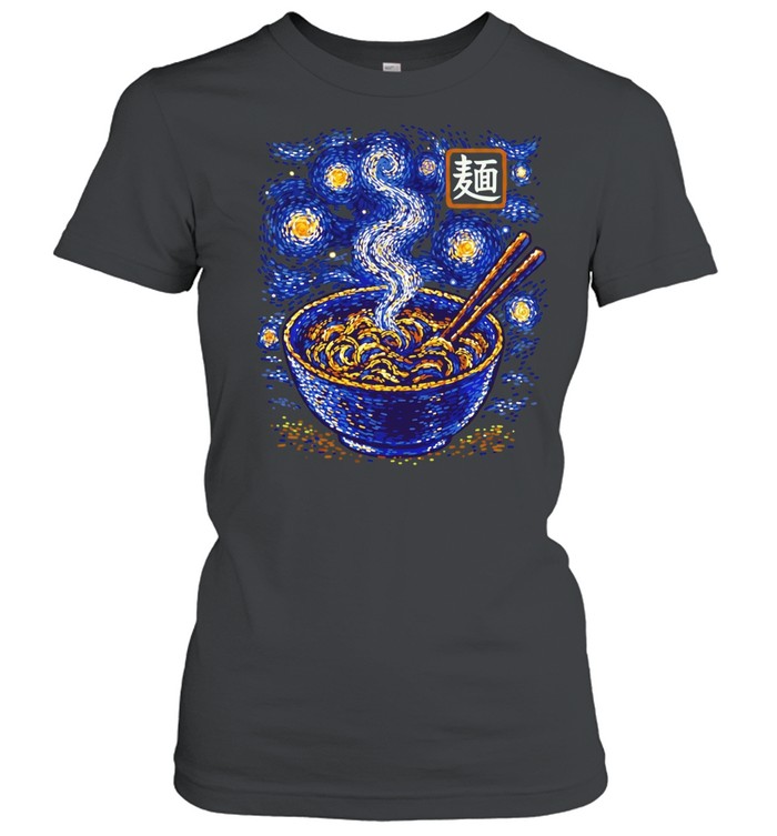 Starry Night Ramen Noodle Bowl Impressionist Oil Painting Women T-Shirt