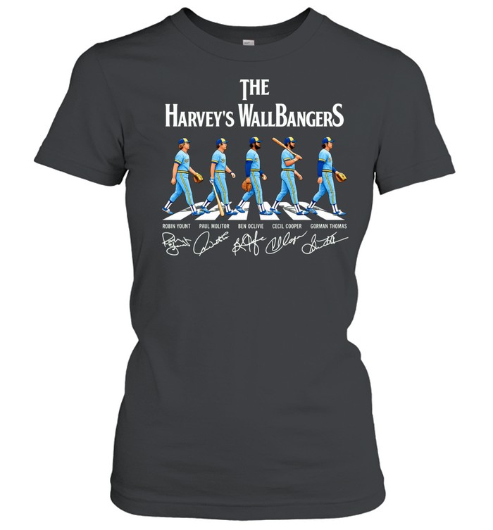 The Harvey’s Wallbangers Milwaukee Brewers legends walking across signature Women T-Shirt