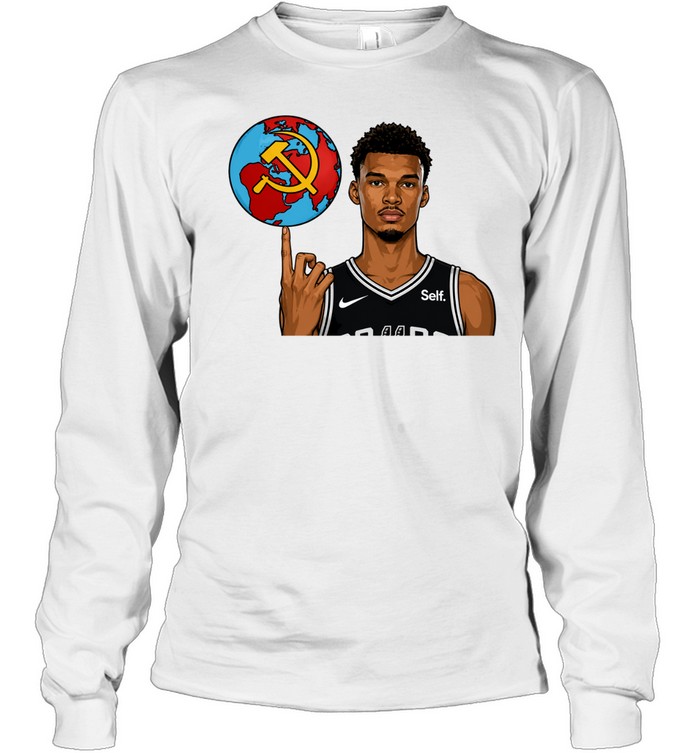 Victor Wembanyama Spinning Communist Sickle Globe Basketball Long Sleeve Tee