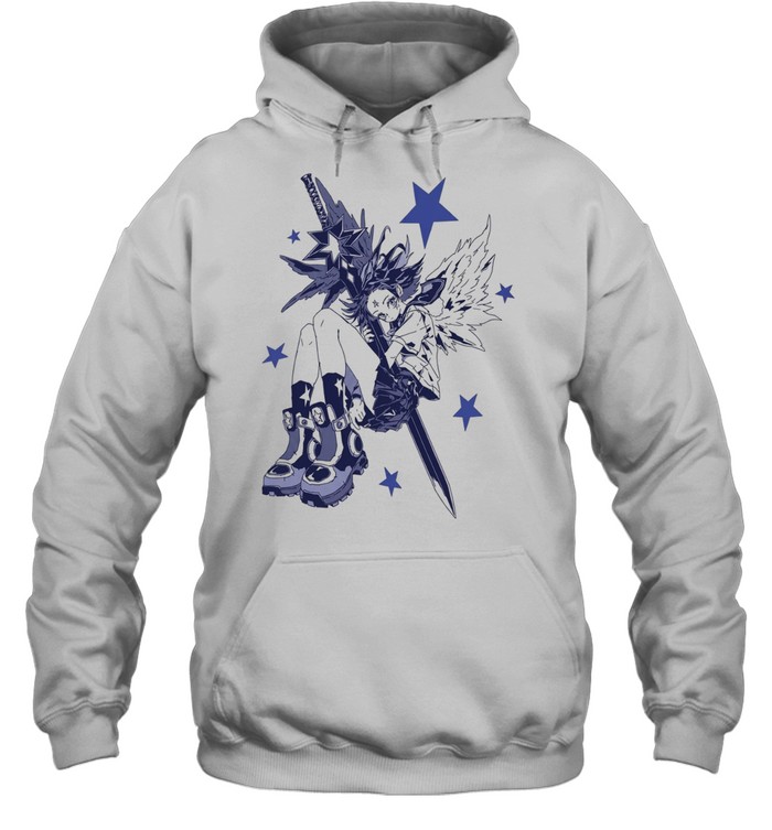 Angel Character with Star Sword and Wings Y2K Anime Hoodie