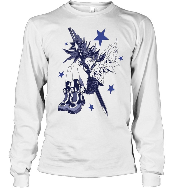 Angel Character with Star Sword and Wings Y2K Anime Long Sleeve Tee