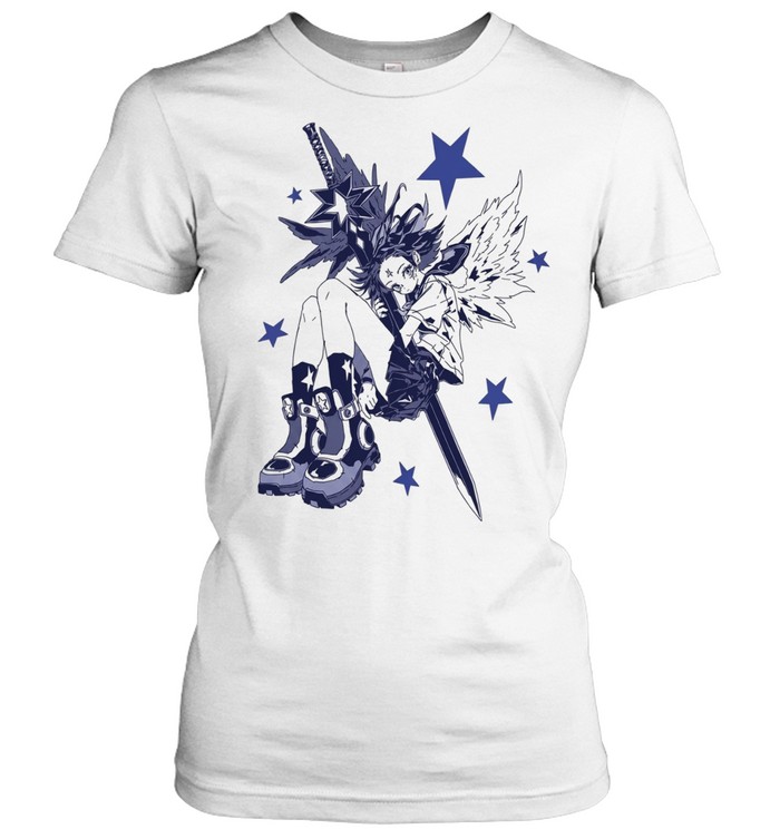 Angel Character with Star Sword and Wings Y2K Anime Women T-Shirt