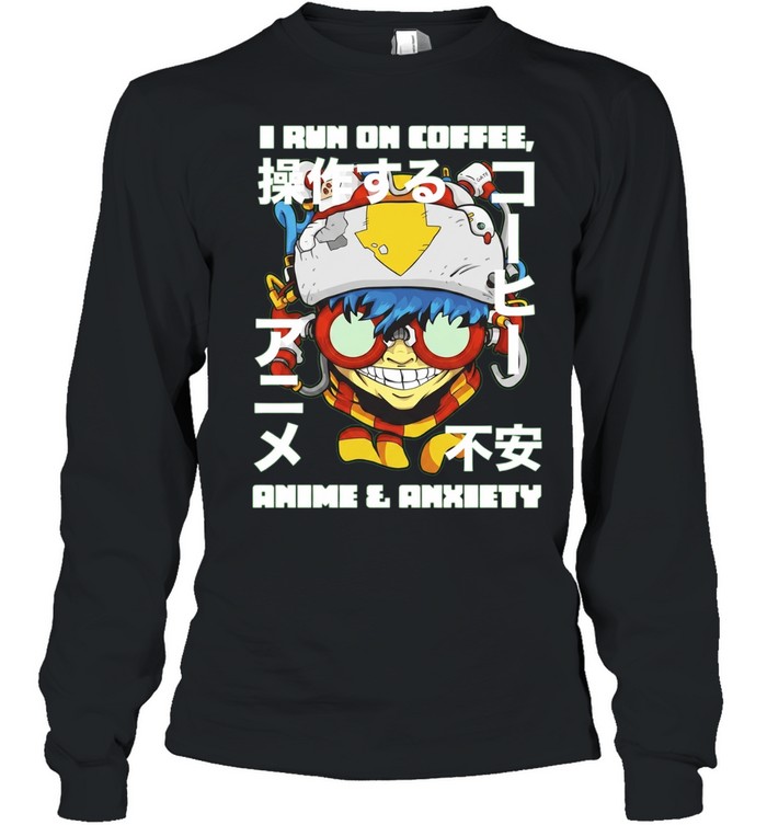Cyberpunk Gamer I run on coffee anime and anxiety Long Sleeve Tee