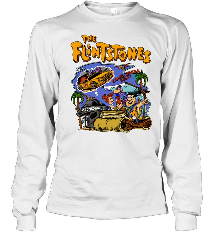 The Flintstones Cartoon Characters Driving Car Yabba Dabba Doo Stonehouse Long Sleeve Tee