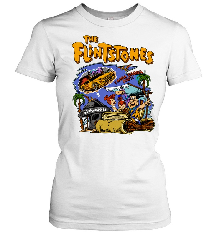 The Flintstones Cartoon Characters Driving Car Yabba Dabba Doo Stonehouse Women T-Shirt