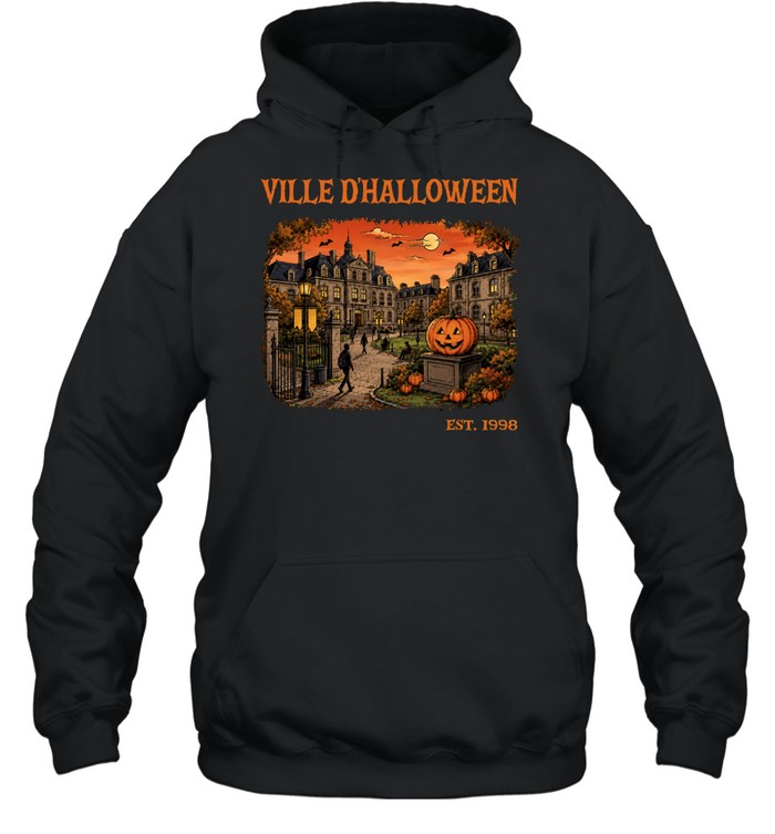 Ville D'Halloween Vintage Haunted Town Pumpkin Hoodie