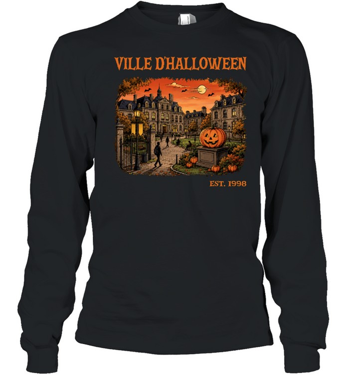 Ville D'Halloween Vintage Haunted Town Pumpkin Long Sleeve Tee