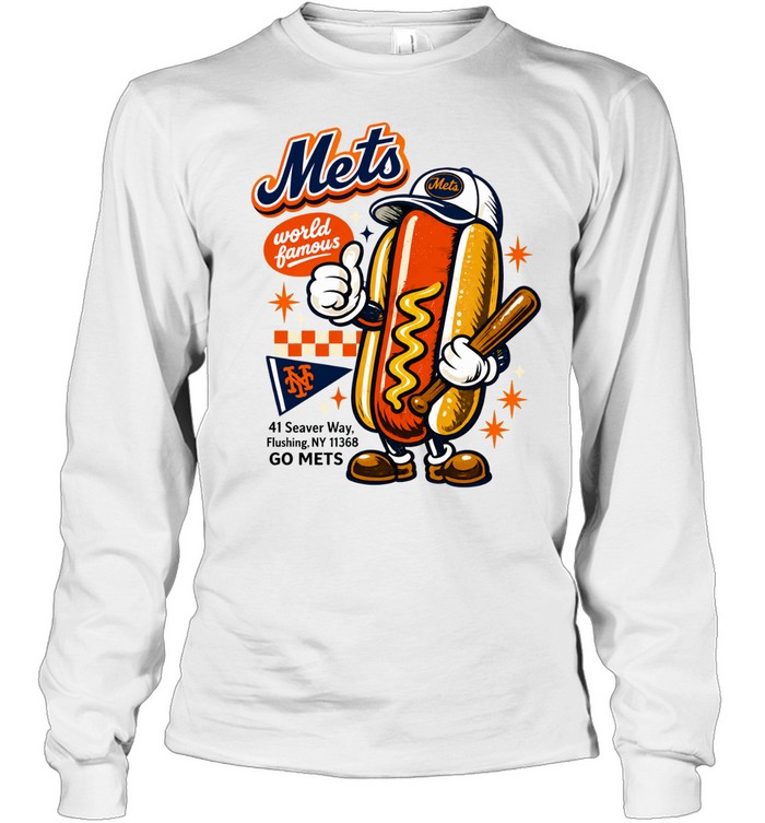 World Famous New York Mets Hot Dog Mascot Long Sleeve Tee